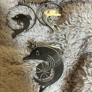 Silver Dolphin Jewelry Set with Crown